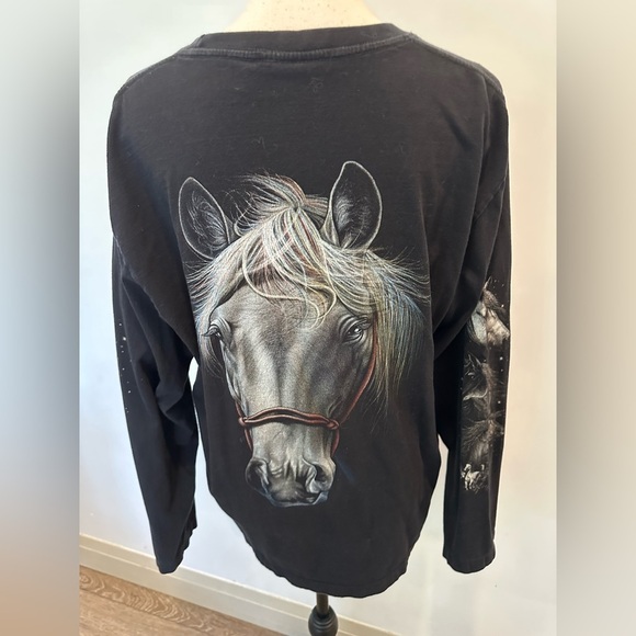 SOLD Rock Eagle Long Sleeve Black Cotton T-shirt Unisex Horse Western SZ L - Picture 2 of 5